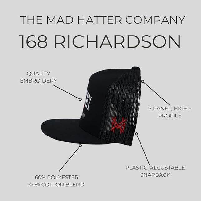 The Mad Hatter, Men & Women's Trucker Hat, Premium Embroidered Adjustable Snapback for Everyday Wear