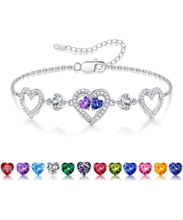 Iefil Valentines Day Gifts for Her - 925 Sterling Silver Heart Birthstone Bracelet Birthday Anniversary Jewelry Gifts for Her Wife