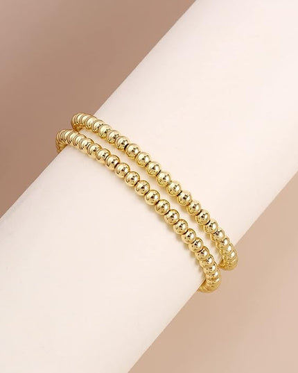 Elegance 11 designs 14K Gold Plated Bead Ball Bracelet Stretchable Elastic Gold Beaded Bracelets for Women