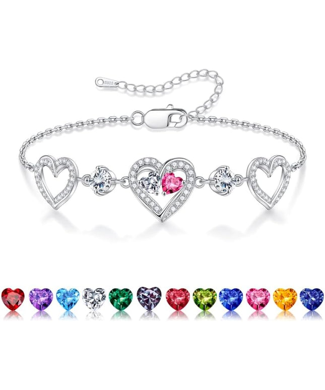 Iefil Valentines Day Gifts for Her - 925 Sterling Silver Heart Birthstone Bracelet Birthday Anniversary Jewelry Gifts for Her Wife
