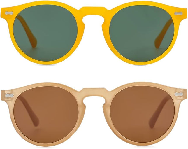 Gleyemor Vintage Polarized Sunglasses for Men Round Sunglasses UV400 Protection Retro Hand-crafted Acetate Frame