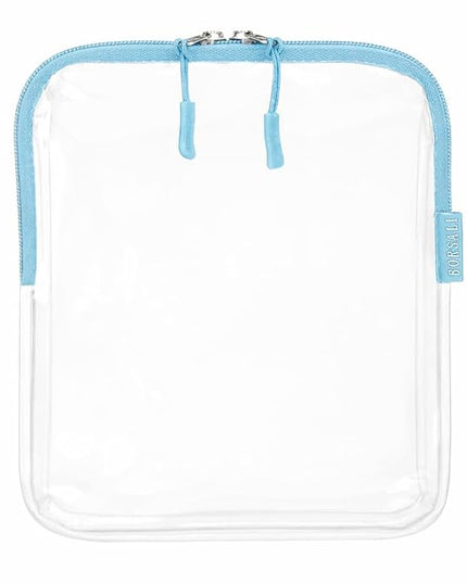 BORSALI TSA Approved Toiletry Bag - Clear Quart Size for 3-1-1 Carry On Travel - Makeup Organizer Cosmetic Pouch with Zipper - Travel Accessories - Light Blue