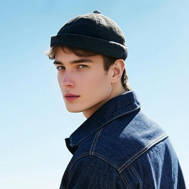 Brimless Hat for Men Women Docker Cap Vintage Sailor Beanie Cap