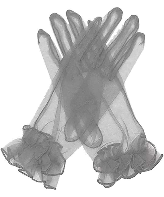 Women's Summer Tulle Gloves Pleated Ruffle Full Finger Wrist Length Opera Party Gloves