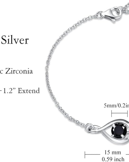 FANCIME Love Bracelet 925 Sterling Silver Infinity Birthstone Bracelets for Women Fine Jewelry Birthday Christmas Gifts for Her Mom Wife, Chain Length 6.7"+1.2" Extend