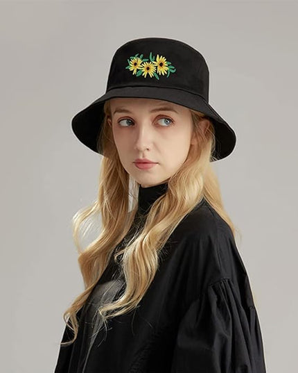 XYIYI Fashion Embroidery Bucket Hat Cotton Beach Fisherman Hats for Women Girls