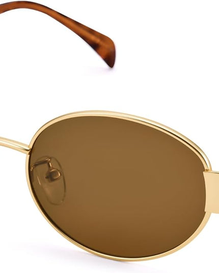 Retro Oval Sunglasses for Women Men - Trendy Gold Sun Glasses - Fashion Metal Frame Shades