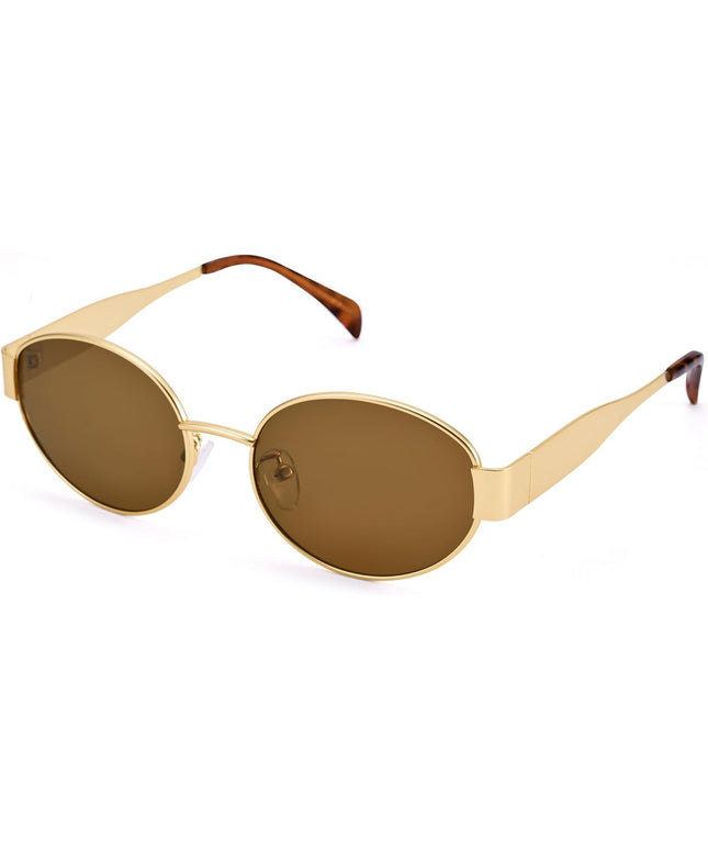 Retro Oval Sunglasses for Women Men - Trendy Gold Sun Glasses - Fashion Metal Frame Shades
