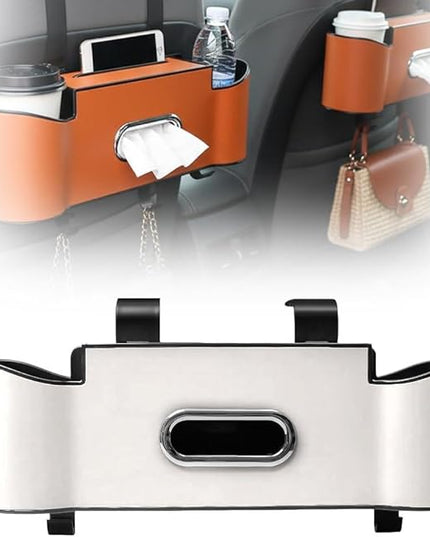 3-in-1 Car Backseat Organizer, 2026 New Multifunctional Back Seat Car Organizer with Cup Holder, Tissue Box, Trash Bin & Hooks for Hold Phones, Snacks, Drinks, Handbags (1, Beige)