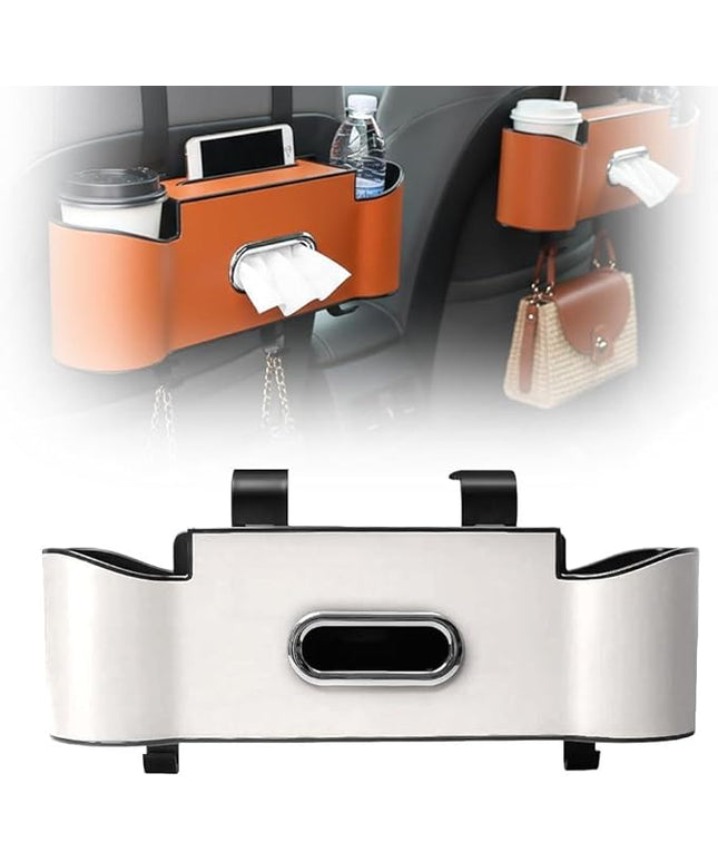 3-in-1 Car Backseat Organizer, 2026 New Multifunctional Back Seat Car Organizer with Cup Holder, Tissue Box, Trash Bin & Hooks for Hold Phones, Snacks, Drinks, Handbags (1, Beige)