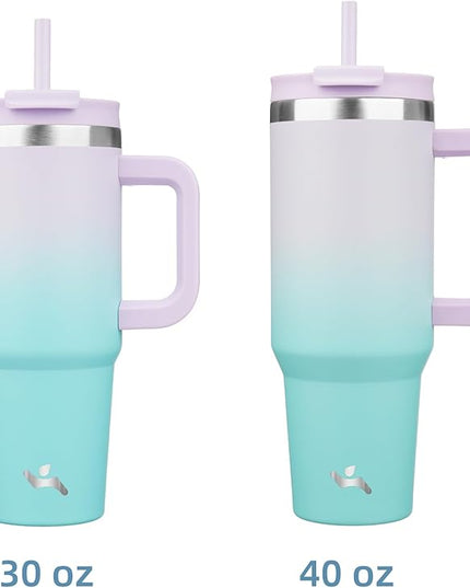 40 oz Tumbler with Handle and 2 Straws,2 in 1 Lid Insulated Water Bottle Stainless Steel Travel Coffee Mug,Lavender Green