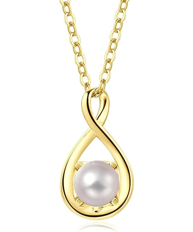 FANCIME 14K Solid Gold Birthstone Pendant with Sterling Silver Chain Infinity Gemstone Necklace Fine Jewelry Anniversary Birthday Christmas Gifts for Women Wife Her