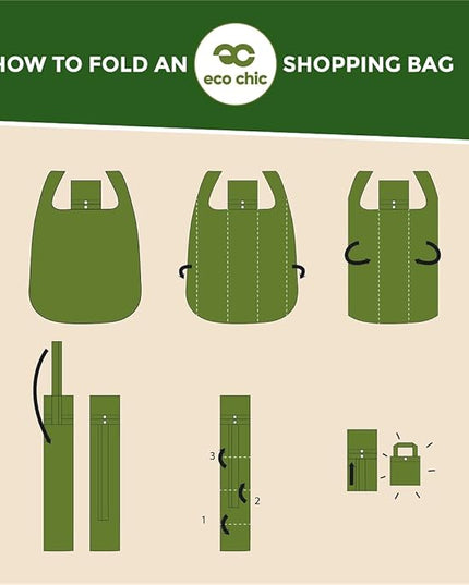 ECO CHIC Foldable Reusable Grocery Bags - Lightweight, Recycled & Reusable Shopping Bag - Waterproof Packable Tote