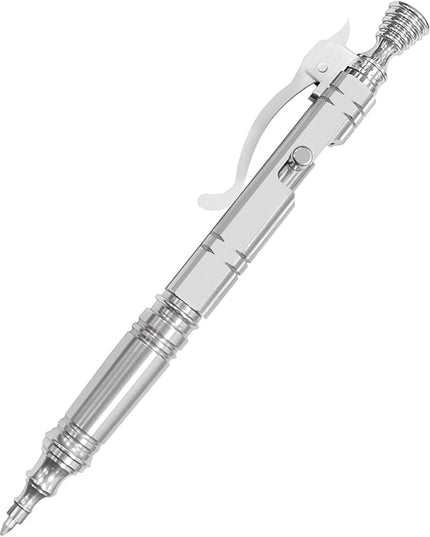Luxury Bolt Action Pen: Heavy-Duty Stainless Steel EDC Ballpoint Pen with Retractable Mechanism and Pocket Clip - Refillable, Designed for Smooth Writing