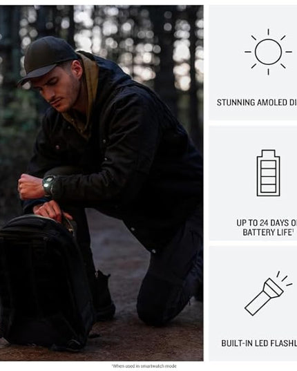 Wearable4U Garmin Instinct 3 Tactical Edition, AMOLED Display, 50mm, Rugged Outdoor GPS Smartwatch, Applied Ballistics Support, LED Flashlight, Multi-Band GPS, 10 ATM PowerBank Bundle