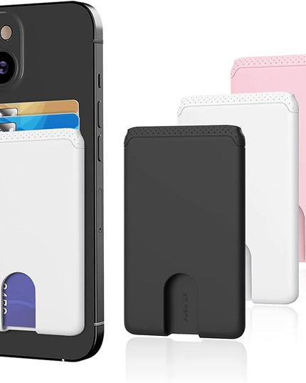 Senose Phone Wallet Stick On, Cell Phone Card Holder Credit Card Holder for Back, Phone Pocket Pouch Compatible for iPhone 12/11/X/XS Smartphones, 3 Pack (Black,White,Pink)