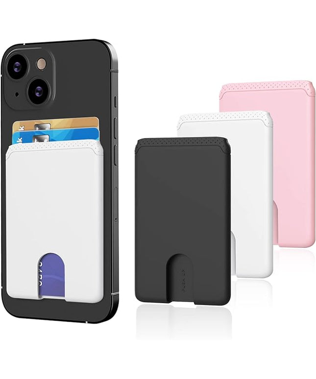 Senose Phone Wallet Stick On, Cell Phone Card Holder Credit Card Holder for Back, Phone Pocket Pouch Compatible for iPhone 12/11/X/XS Smartphones, 3 Pack (Black,White,Pink)