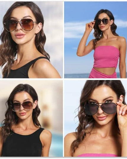 Trendy Oversized Aviator Sunglasses Womens, Retro Cute Big Shades Women's Fashion Sun Glasses UV Protection VF2203