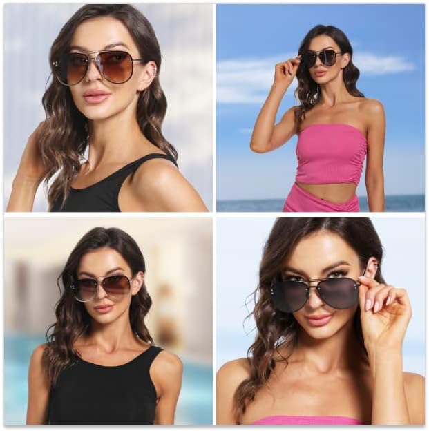 Trendy Oversized Aviator Sunglasses Womens, Retro Cute Big Shades Women's Fashion Sun Glasses UV Protection VF2203