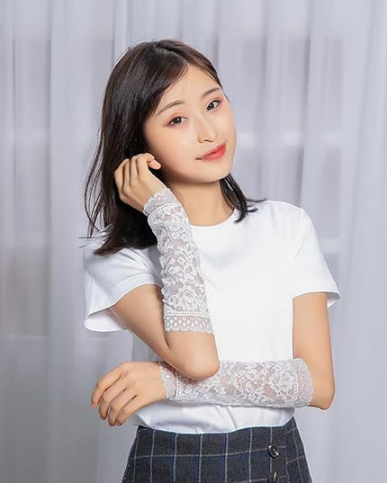 Women's Short Lace Gloves Fingerless for Driving Wedding Wrist Length Bridal Prom Gloves
