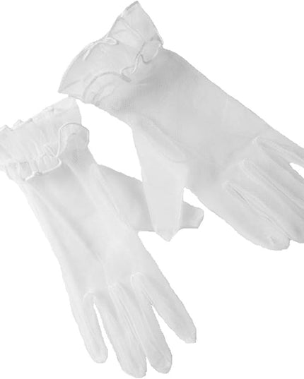 Women's Summer Tulle Gloves Pleated Ruffle Full Finger Wrist Length Opera Party Gloves