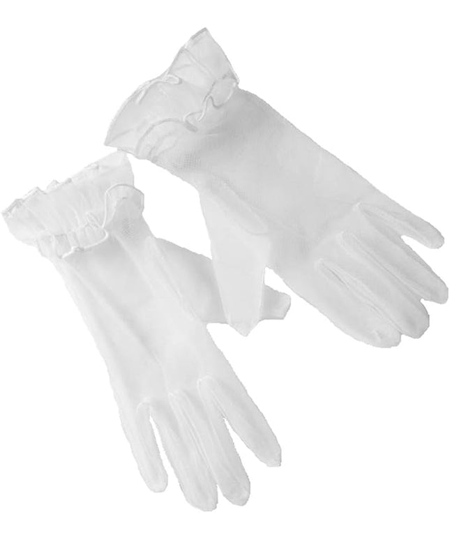 Women's Summer Tulle Gloves Pleated Ruffle Full Finger Wrist Length Opera Party Gloves