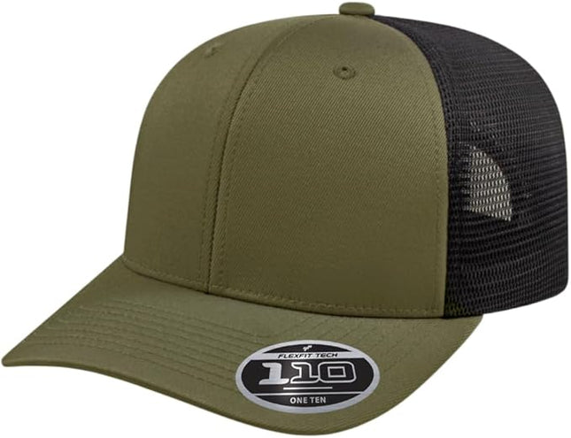 Cap America i8502 Flexfit 110 Premium Mid Profile 6-Panel Mesh Back Trucker Cap Hat w/UV Guard & Adjustable Snapback