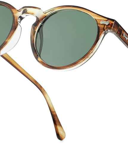 Gleyemor Vintage Polarized Sunglasses for Men Round Sunglasses UV400 Protection Retro Hand-crafted Acetate Frame