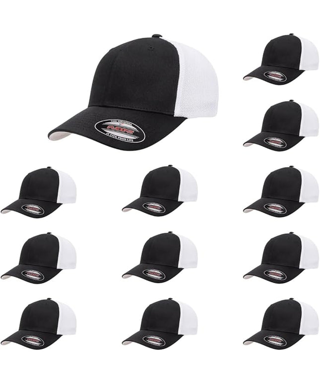 Flexfit 6511 Fitted Mid-Profile Stretchable Mesh Panels Trucker Cap | Bulk Pack Available