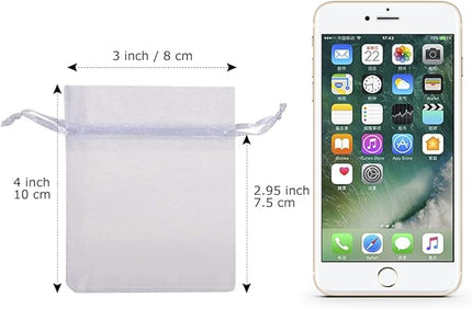 HRX Package 100pcs White Organza Jewelry Bags Drawstring 3 x 4 inch, Little Mesh Gift Pouches Mini Candy Bags for Small Presents Jewelry Earrings