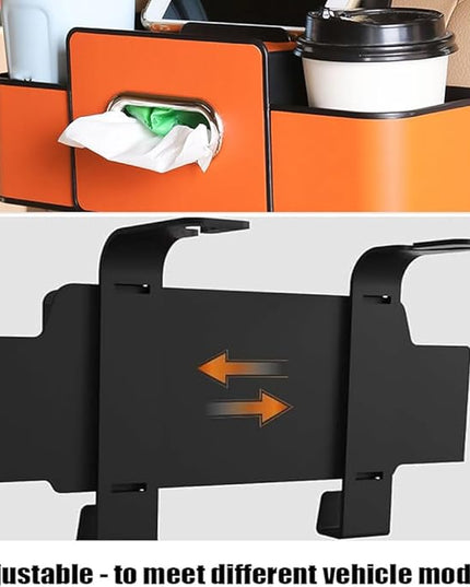Car Organizers and Storage Box,3-in-1 Car Backseat Organizer,Multifunctional Car Seat Back Storage Box,Car Breeze Organizer with Cup Holder,Tissue Box&Hooks,Keep Your Ride Clean Organized (Orange)