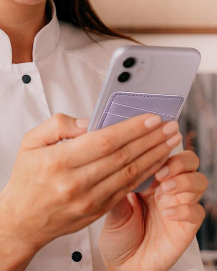 Phone Wallet Stick On, Leather Phone Card Holder, Credit Card Holder for Phone Case Compatible with iPhone, Samsung and Android - White, Purple
