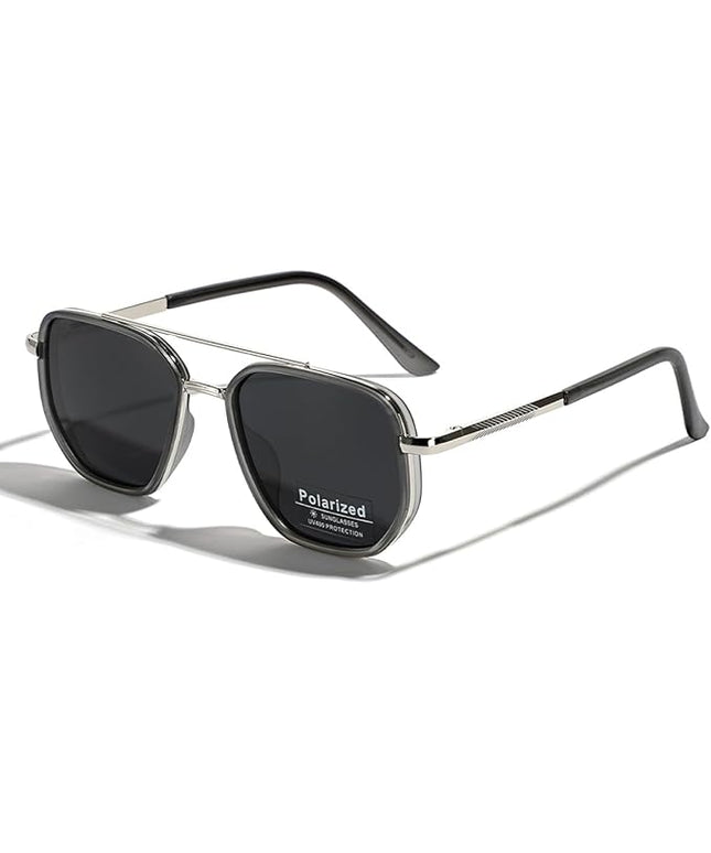 Polarized TR90 Sunglasses Vintage Square Flattop Sun Glasses Double Bridge Metal UV400 Eyewears