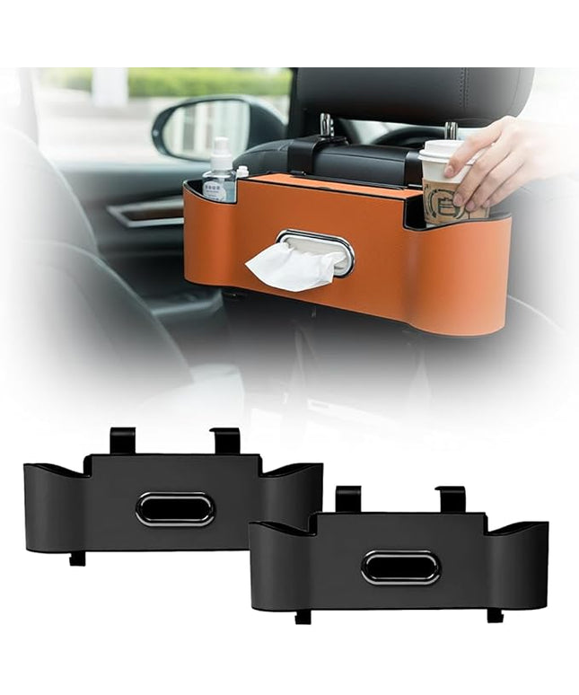 3-in-1 Car Backseat Organizer with Cup Holder, 2026 New Car Storage Box with Hooks, Multifunctional Car Back Seat Organizer with Tissue Box, Car Storage Box for Holding Snacks and Drinks (Black 2Pcs)