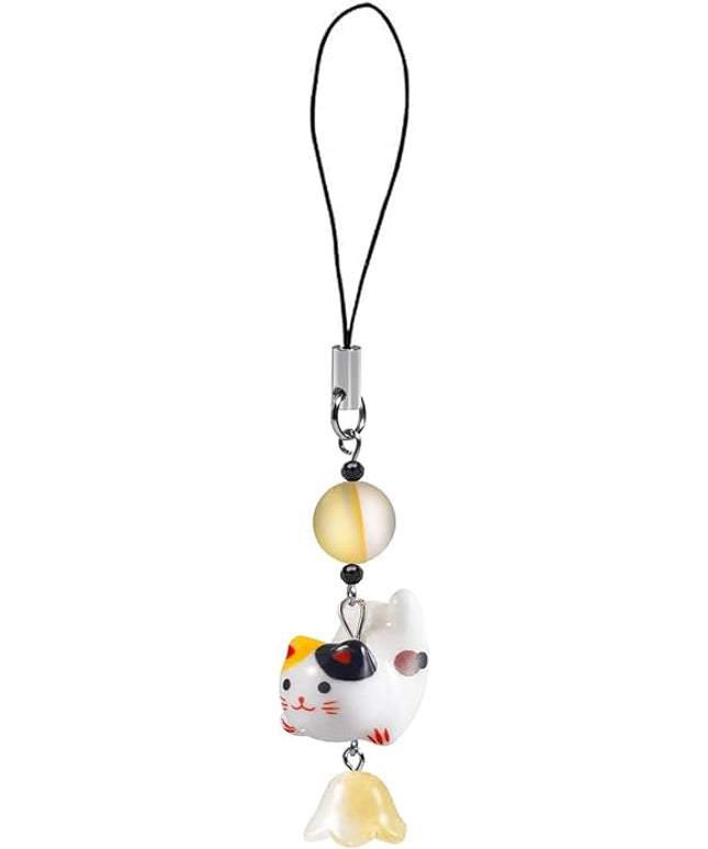 Agromusk Cat Phone Charms,Cute Lucky Kitty Beaded with Flower Phone Strap,Kawaii Y2K Bag Decor Aesthetic Cat Charm Accessories