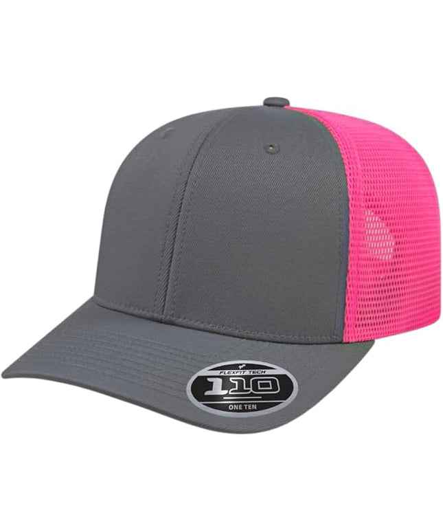 Cap America i8502 Flexfit 110 Premium Mid Profile 6-Panel Mesh Back Trucker Cap Hat w/UV Guard & Adjustable Snapback