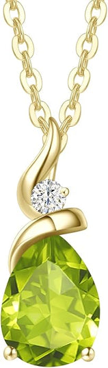 FANCIME 14K Solid Yellow Gold Birthstone Pendant Necklace for Women with Diamond Pear Shaped Teardrop Necklace Birthday Gifts for Mom Women Sterling Silver Chain 16" + 2" Extender