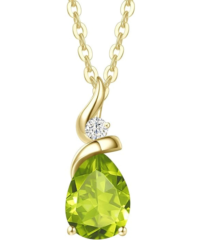 FANCIME 14K Solid Yellow Gold Birthstone Pendant Necklace for Women with Diamond Pear Shaped Teardrop Necklace Birthday Gifts for Mom Women Sterling Silver Chain 16" + 2" Extender