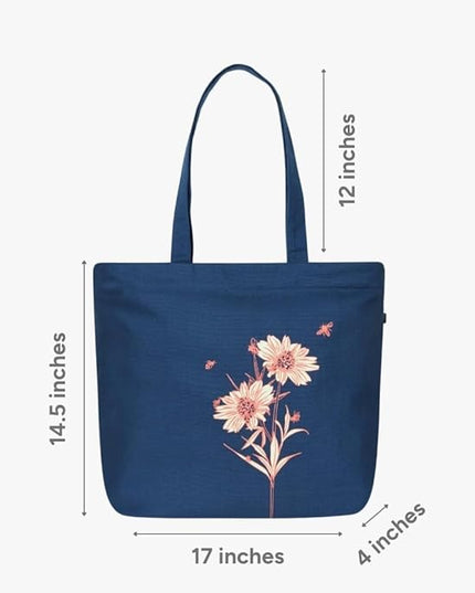 Ecoright Aesthetic Canvas Tote Bag for Women Large Zipper Tote Bags with Pocket, Womens Tote Bag for Yoga, Work, Beach