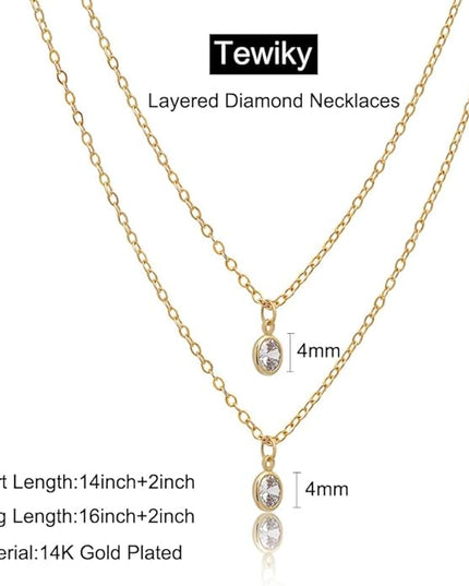 Tewiky Dainty 14k Gold Plated/Silver Cubic Zirconia Necklaces for Women, Simple CZ Jewelry Necklaces Trendy Gifts