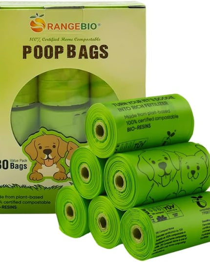 OrangeBio Dog Poop Bags, 100% Certified Home Compostable, 13 x 9 Inches - 180 Count (15 Bags per Roll, 12 Rolls), OK Compost Home