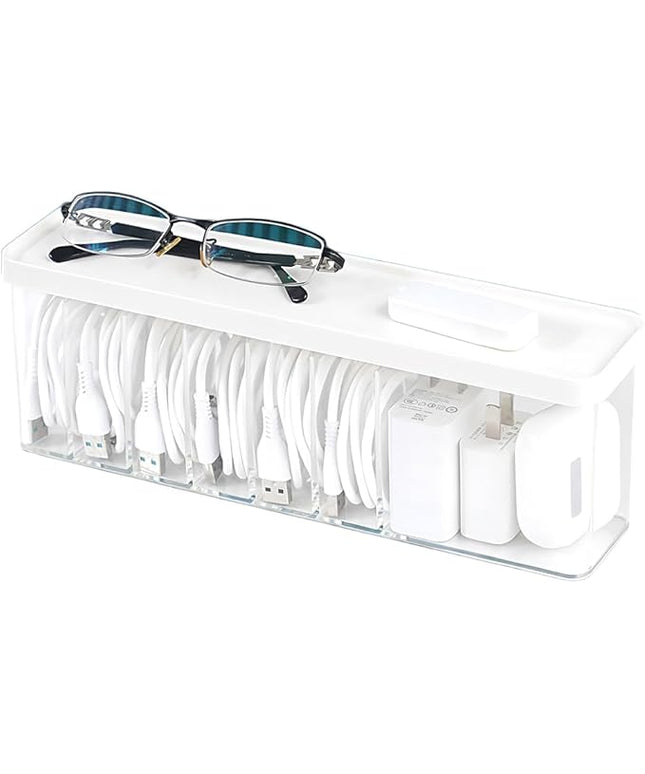 Charger Cable Cord Storage Organizer Box - 1 Pack With Lid - Easy Storage Without Cable Ties