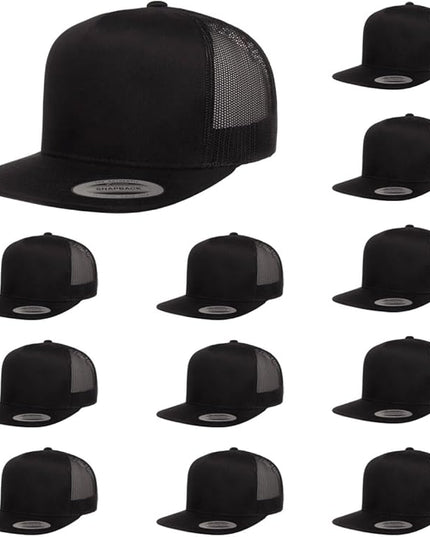 Yupoong 5-Panel YP Classic Trucker Cap | High Profile Flat Visor Snapback | OSFM | Bulk Packs Available