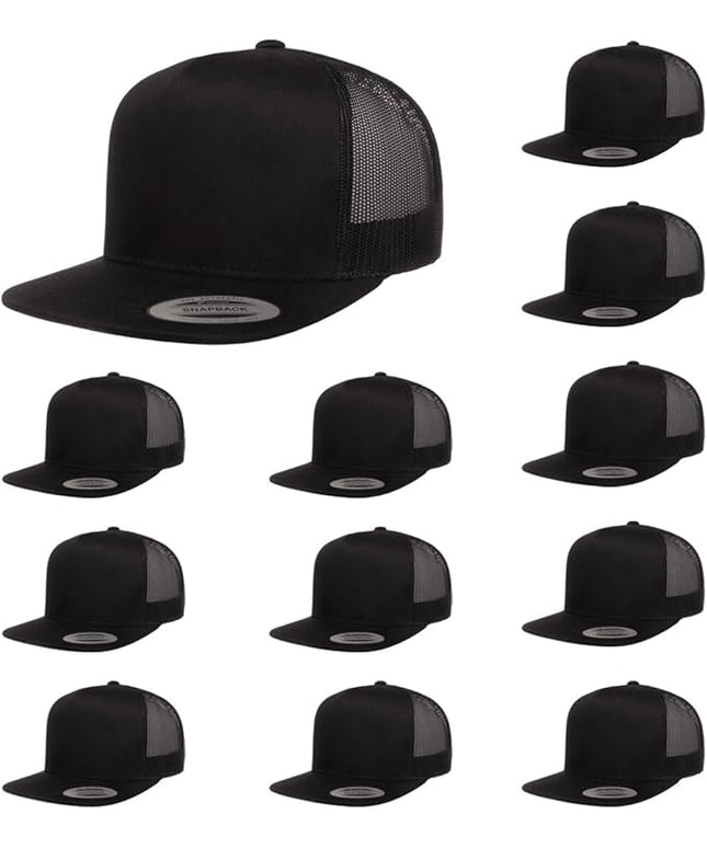 Yupoong 5-Panel YP Classic Trucker Cap | High Profile Flat Visor Snapback | OSFM | Bulk Packs Available