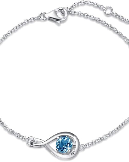 FANCIME Love Bracelet 925 Sterling Silver Infinity Birthstone Bracelets for Women Fine Jewelry Birthday Christmas Gifts for Her Mom Wife, Chain Length 6.7"+1.2" Extend