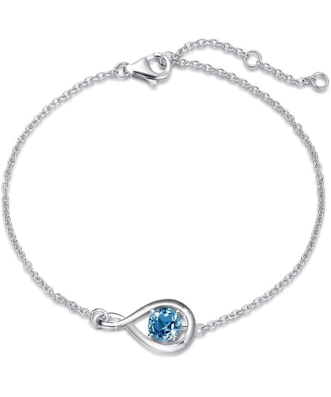 FANCIME Love Bracelet 925 Sterling Silver Infinity Birthstone Bracelets for Women Fine Jewelry Birthday Christmas Gifts for Her Mom Wife, Chain Length 6.7"+1.2" Extend