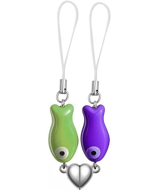 Agromusk Matching Phone Charms,Cute Ceramic Fish Matchaing Keychains Heart Strap Matching Couples Stuff Valentines Day Gifts