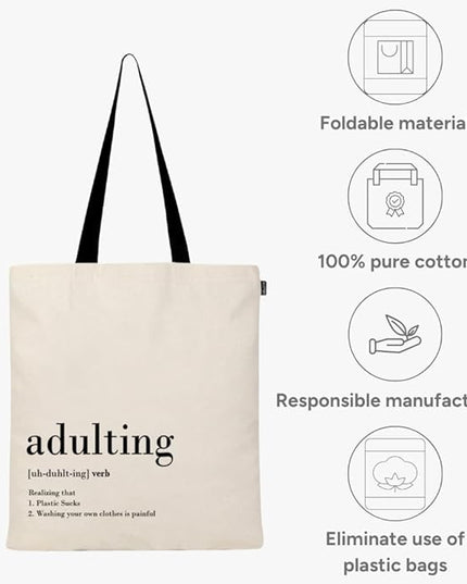 Eco Right Tote Bag for Women, Reusable Grocery Bag, Canvas Tote Bag for Shopping, Cotton Bag for Daily Use, Gifts for Women