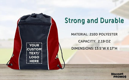 DISCOUNT PROMOS Two-Tone Drawstring Backpack Non-Woven Set of 1 - Customizable Text, Logo, Picture - Durable Sports Backpacks - Ideal for Sports, Travel, Gym & More - Red