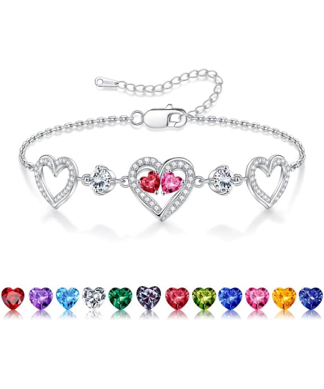 Iefil Valentines Day Gifts for Her - 925 Sterling Silver Heart Birthstone Bracelet Birthday Anniversary Jewelry Gifts for Her Wife